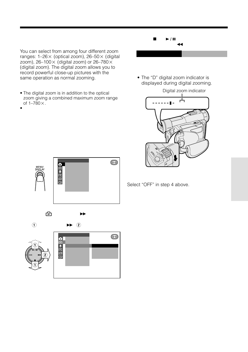 Setting the digital zoom, 0 0 1 dg t l zoom | Sharp VL-WD255U User Manual | Page 47 / 124