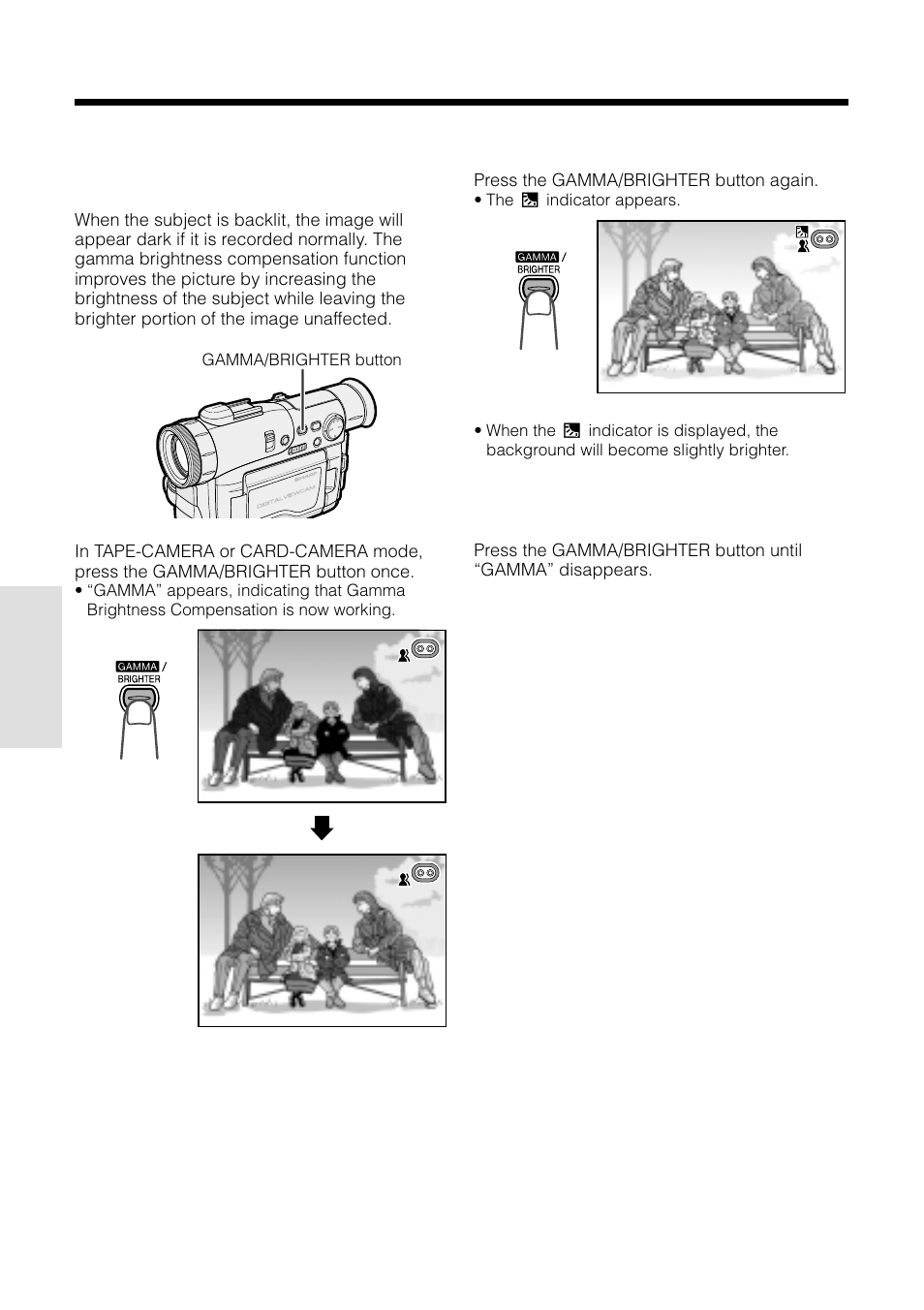 Gamma brightness compensation, Useful features camera recording | Sharp VL-WD255U User Manual | Page 48 / 124