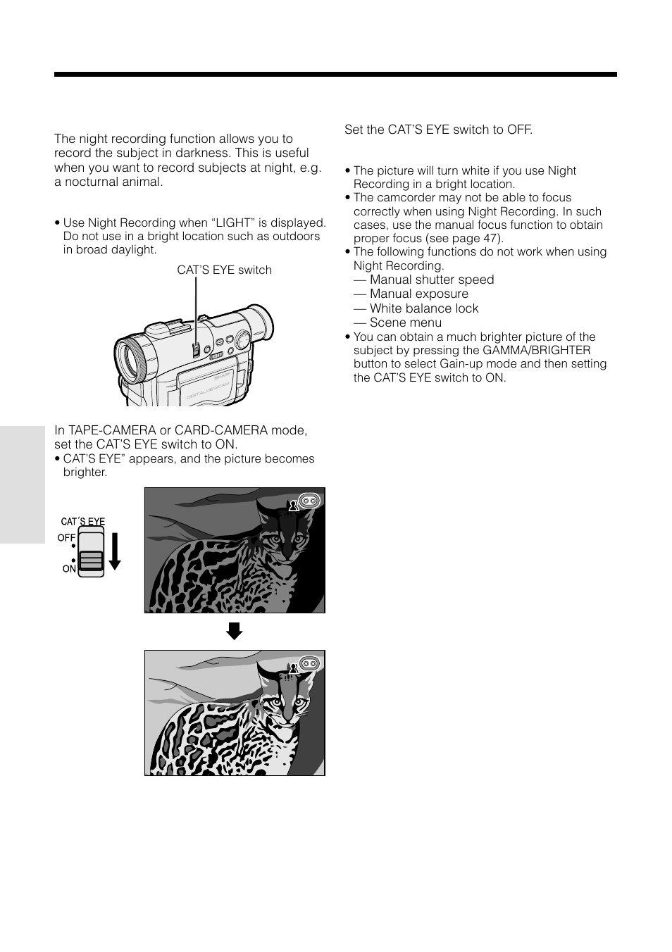 Night recording (cat’s eye), Useful features camera recording | Sharp VL-WD255U User Manual | Page 50 / 124