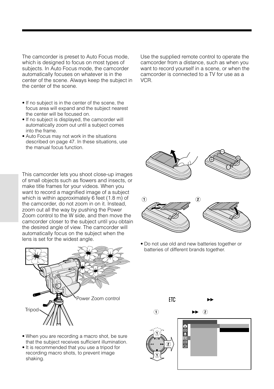 Auto focus, Macro shots, Using the remote control | Sharp VL-WD255U User Manual | Page 58 / 124