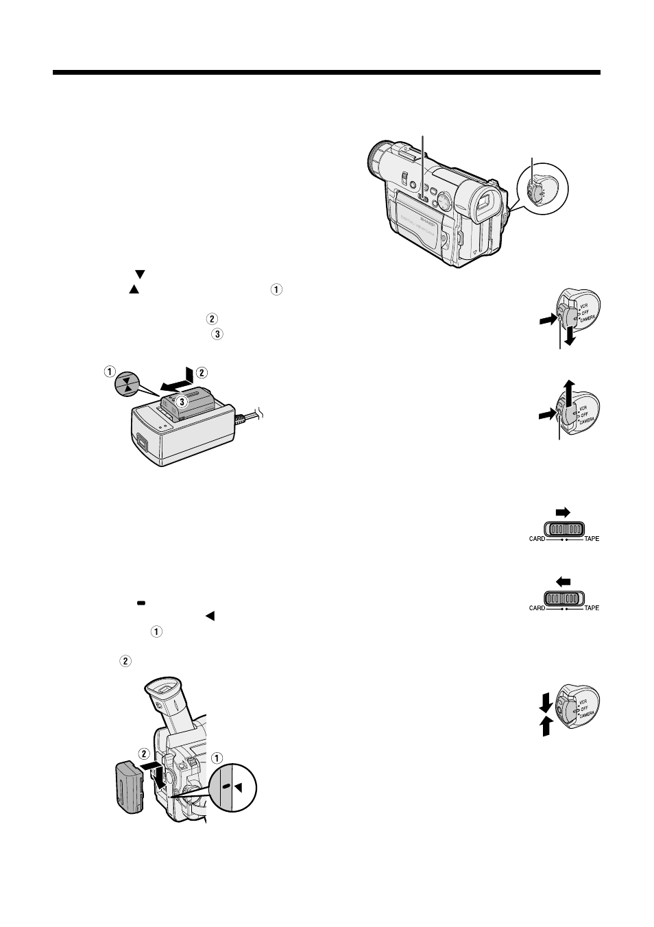 Quick operation guide, Charging the battery pack 1, Attaching the battery pack 1 | Turning the power on, Switching the media, Turning the power off | Sharp VL-WD255U User Manual | Page 6 / 124