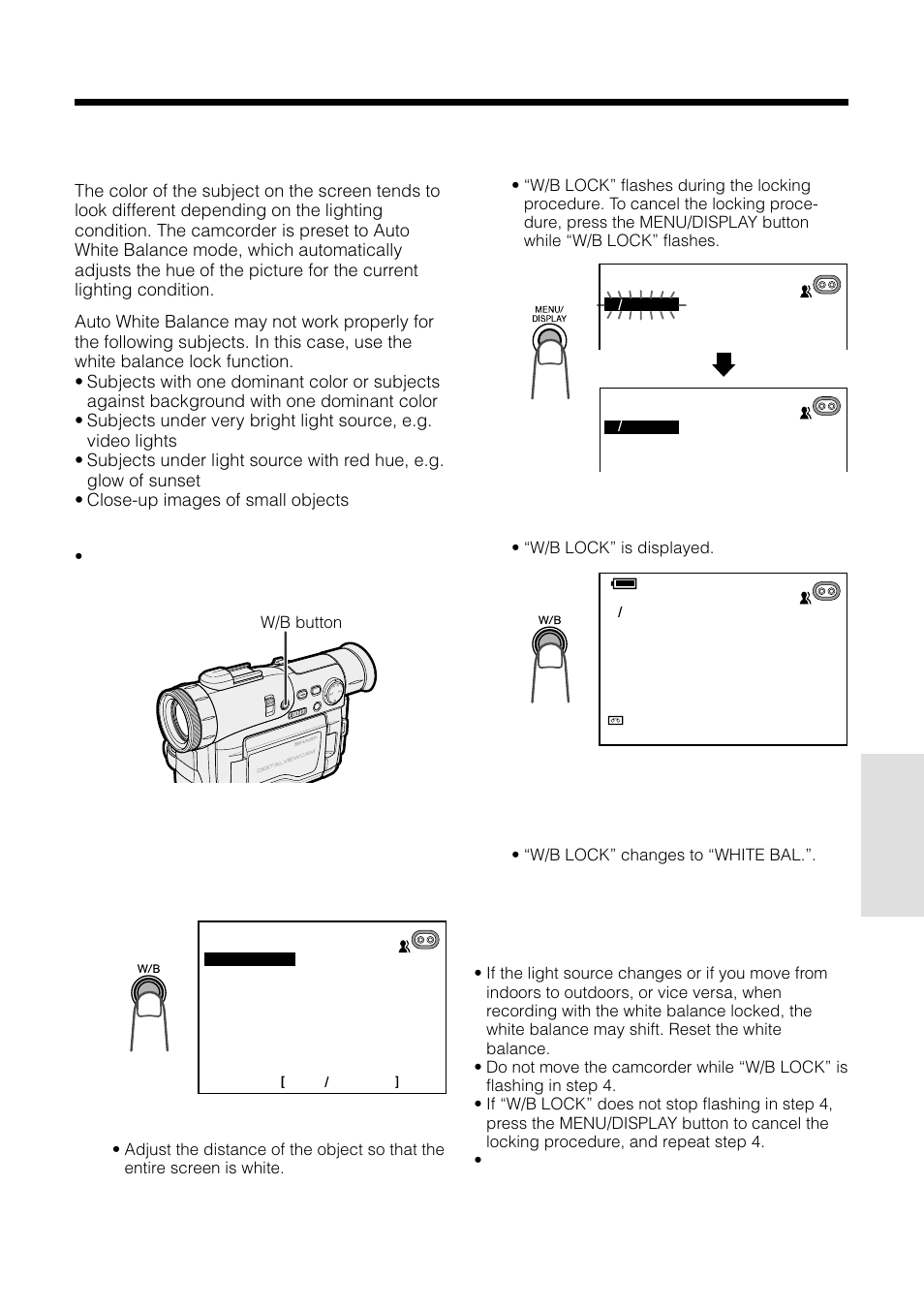 White balance lock | Sharp VL-WD255U User Manual | Page 67 / 124