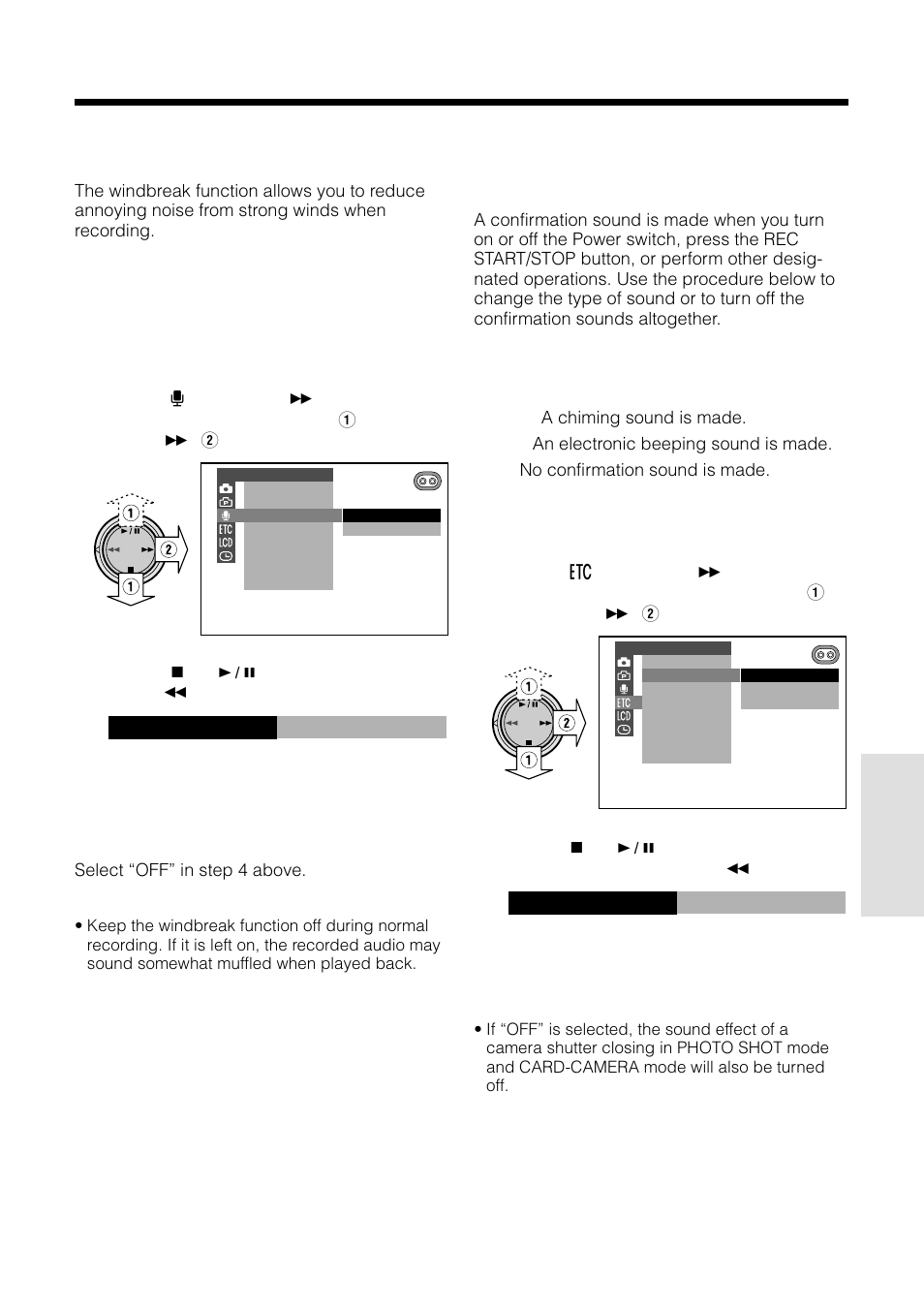 Windbreak, Setting the confirmation sounds, On w i nd | Sharp VL-WD255U User Manual | Page 71 / 124