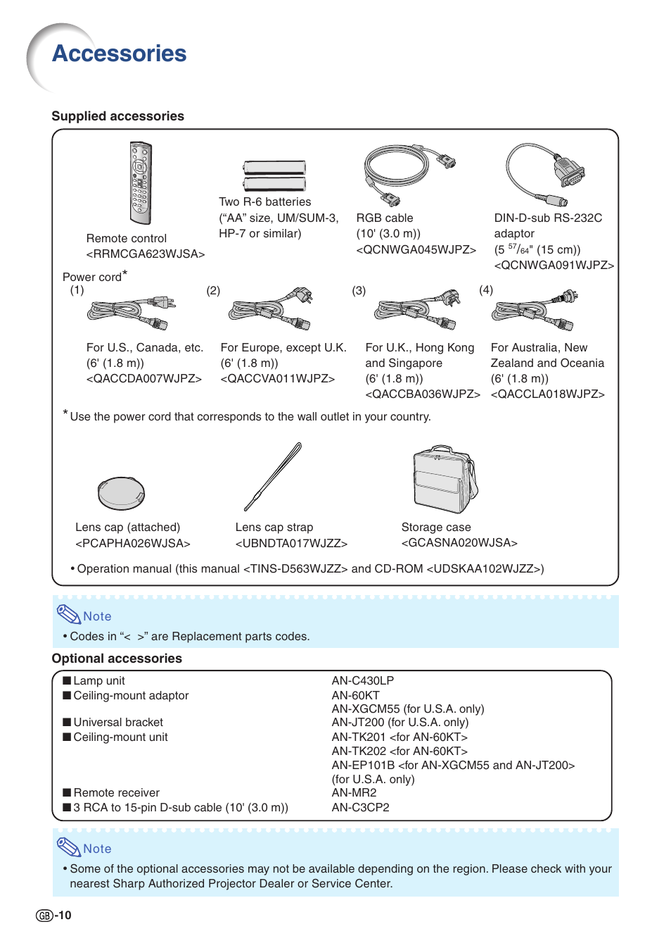 Accessories | Sharp Notevision PG-C355W User Manual | Page 12 / 73