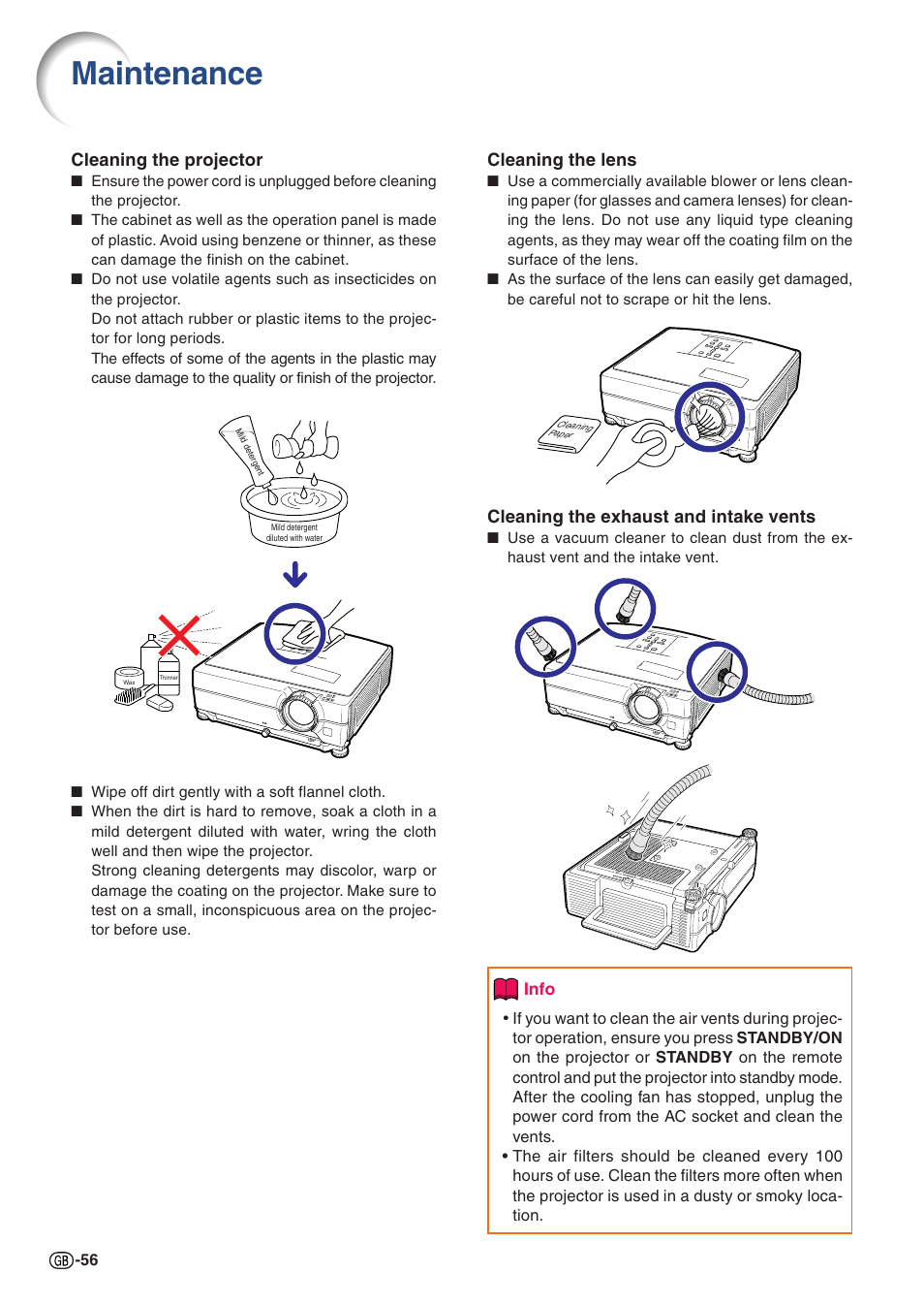 Appendix, Maintenance | Sharp Notevision PG-C355W User Manual | Page 58 / 73