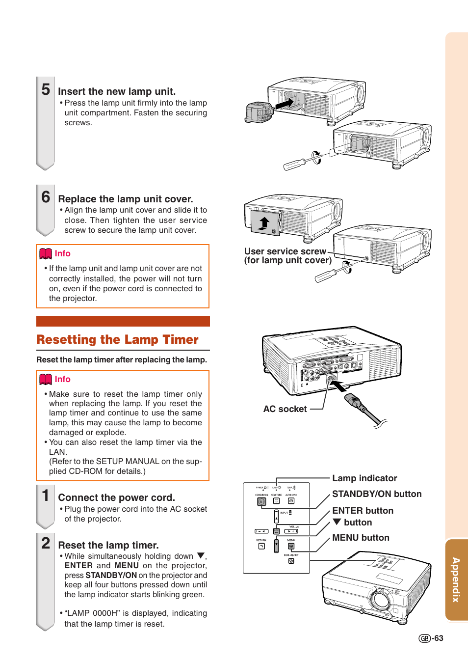 Resetting the lamp timer | Sharp Notevision PG-C355W User Manual | Page 65 / 73