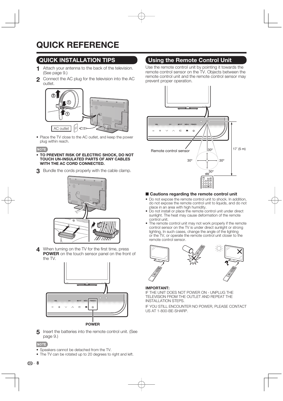 Quick installation tips, Using the remote control unit, Quick reference | Sharp AQUOS 10P02-MX-NM User Manual | Page 10 / 72