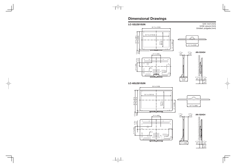 Dimensional drawings, An-52ag4 | Sharp AQUOS 10P02-MX-NM User Manual | Page 2 / 72