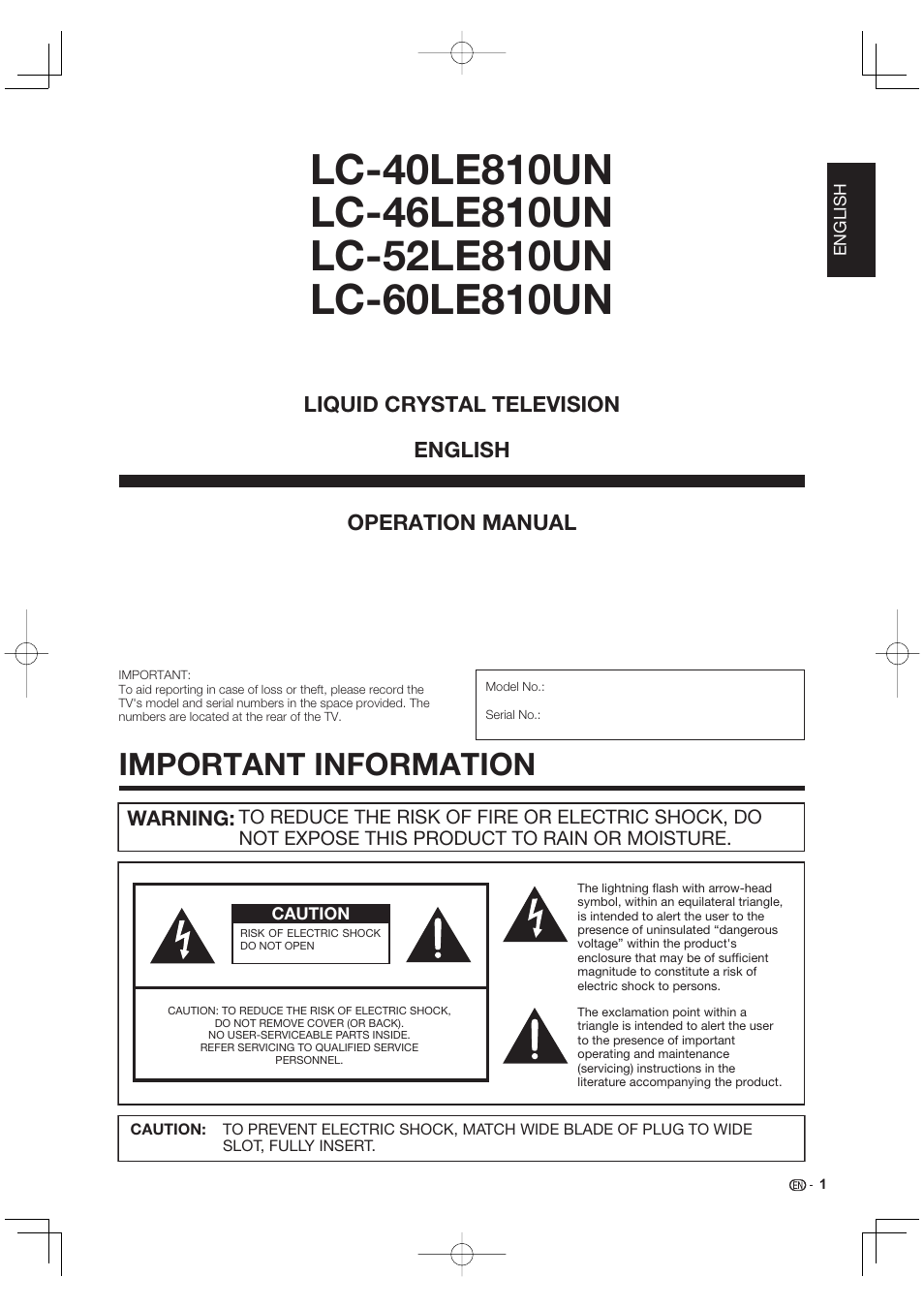 Important information | Sharp AQUOS 10P02-MX-NM User Manual | Page 3 / 72