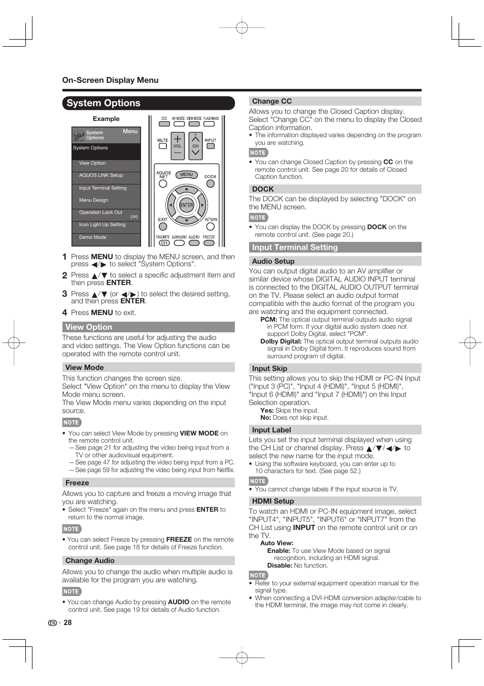 System options | Sharp AQUOS 10P02-MX-NM User Manual | Page 30 / 72