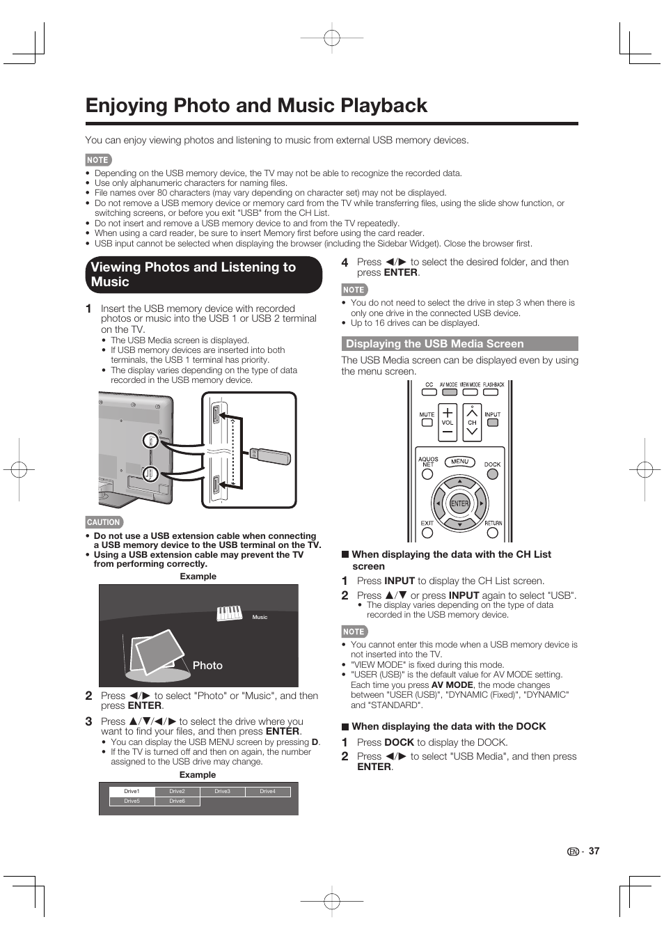 Enjoying photo and music playback, Viewing photos and listening to music | Sharp AQUOS 10P02-MX-NM User Manual | Page 39 / 72