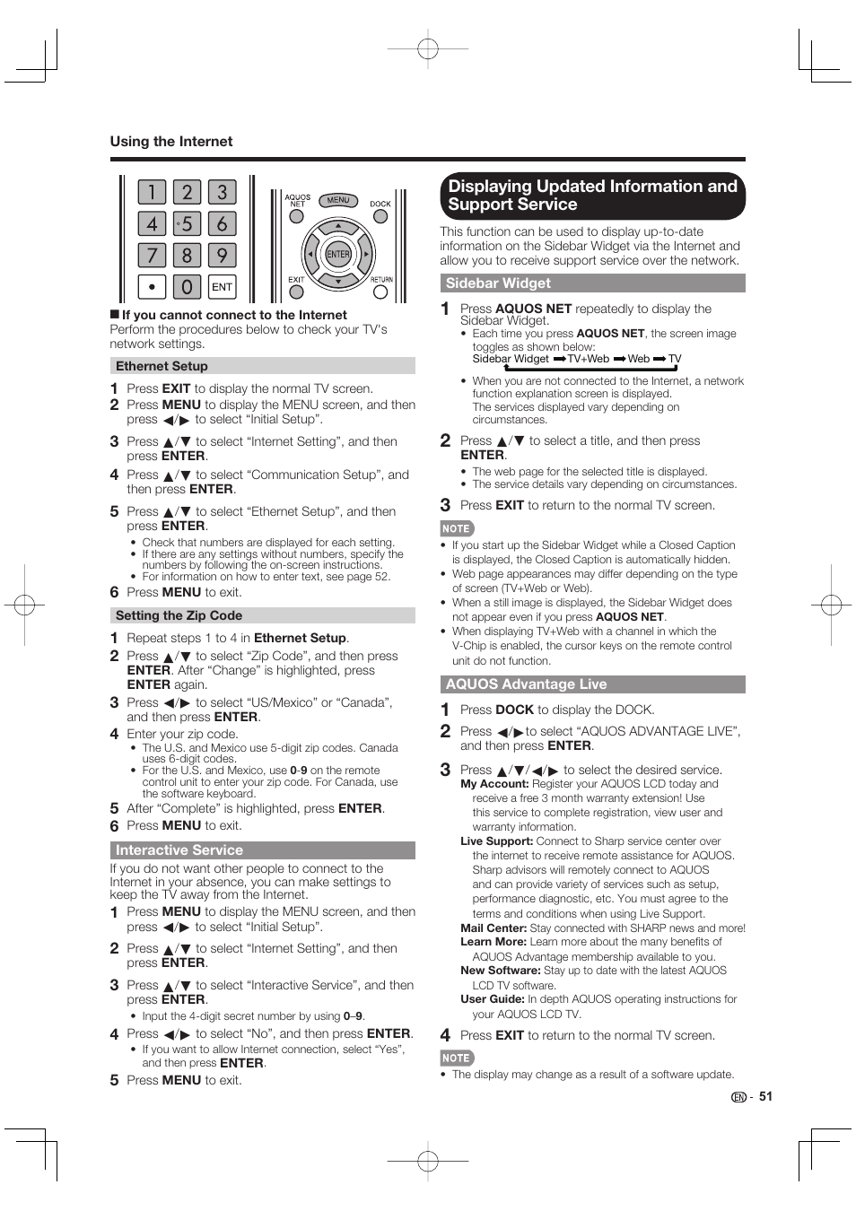 Displaying updated information and support service | Sharp AQUOS 10P02-MX-NM User Manual | Page 53 / 72