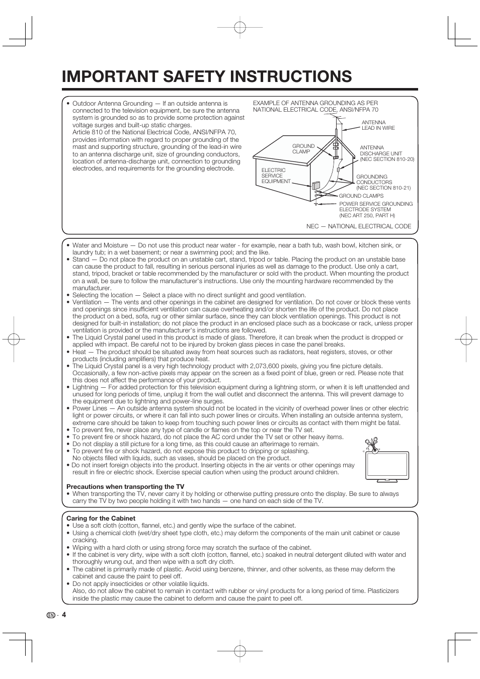 Important safety instructions | Sharp AQUOS 10P02-MX-NM User Manual | Page 6 / 72