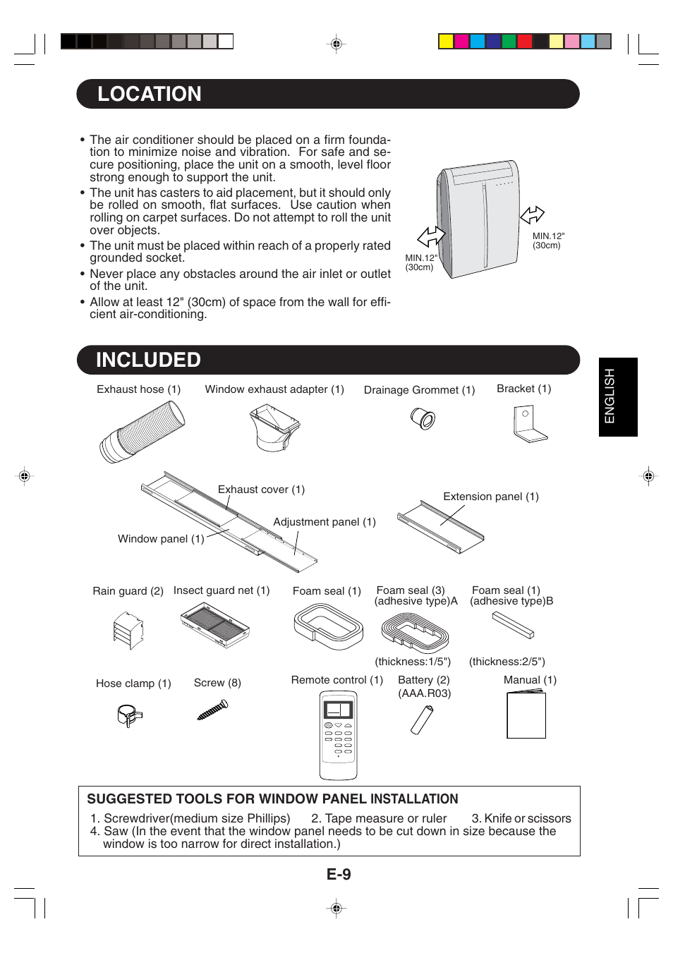 Location, Included | Sharp CV -P09FX User Manual | Page 11 / 33