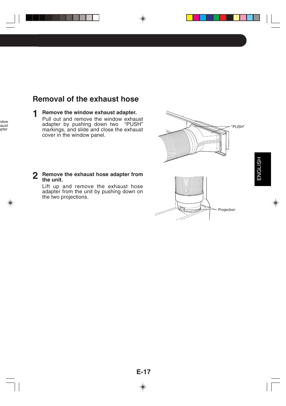 Removal of the exhaust hose, E-17 | Sharp CV -P09FX User Manual | Page 19 / 33