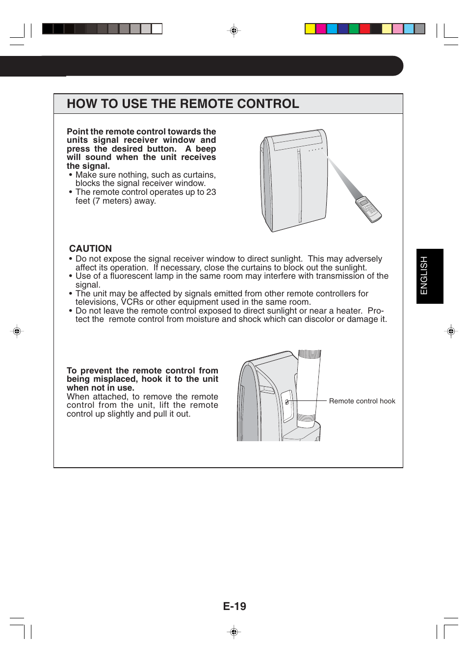 How to use the remote control, E-19 | Sharp CV -P09FX User Manual | Page 21 / 33