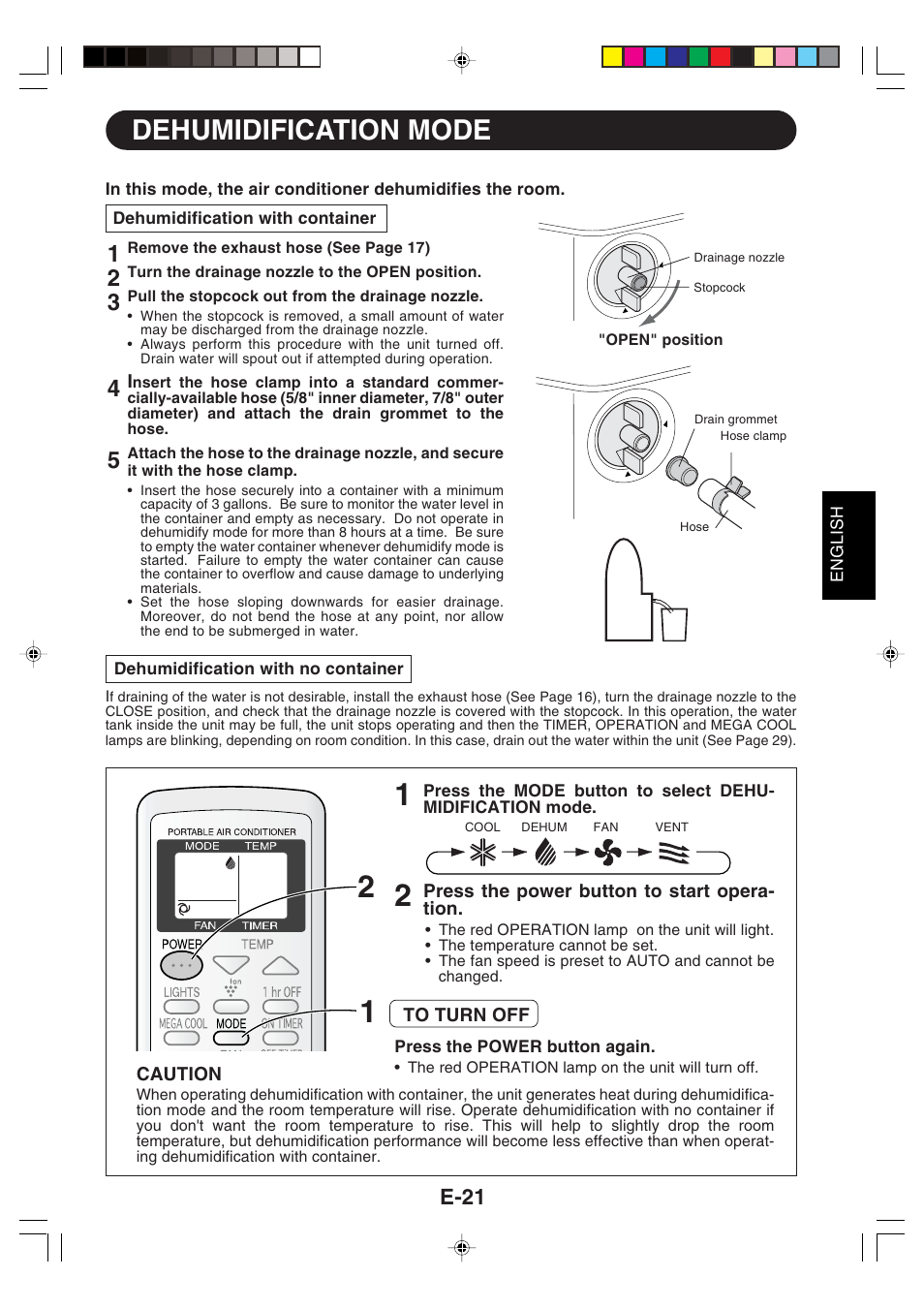 Dehumidification mode, E-21 | Sharp CV -P09FX User Manual | Page 23 / 33