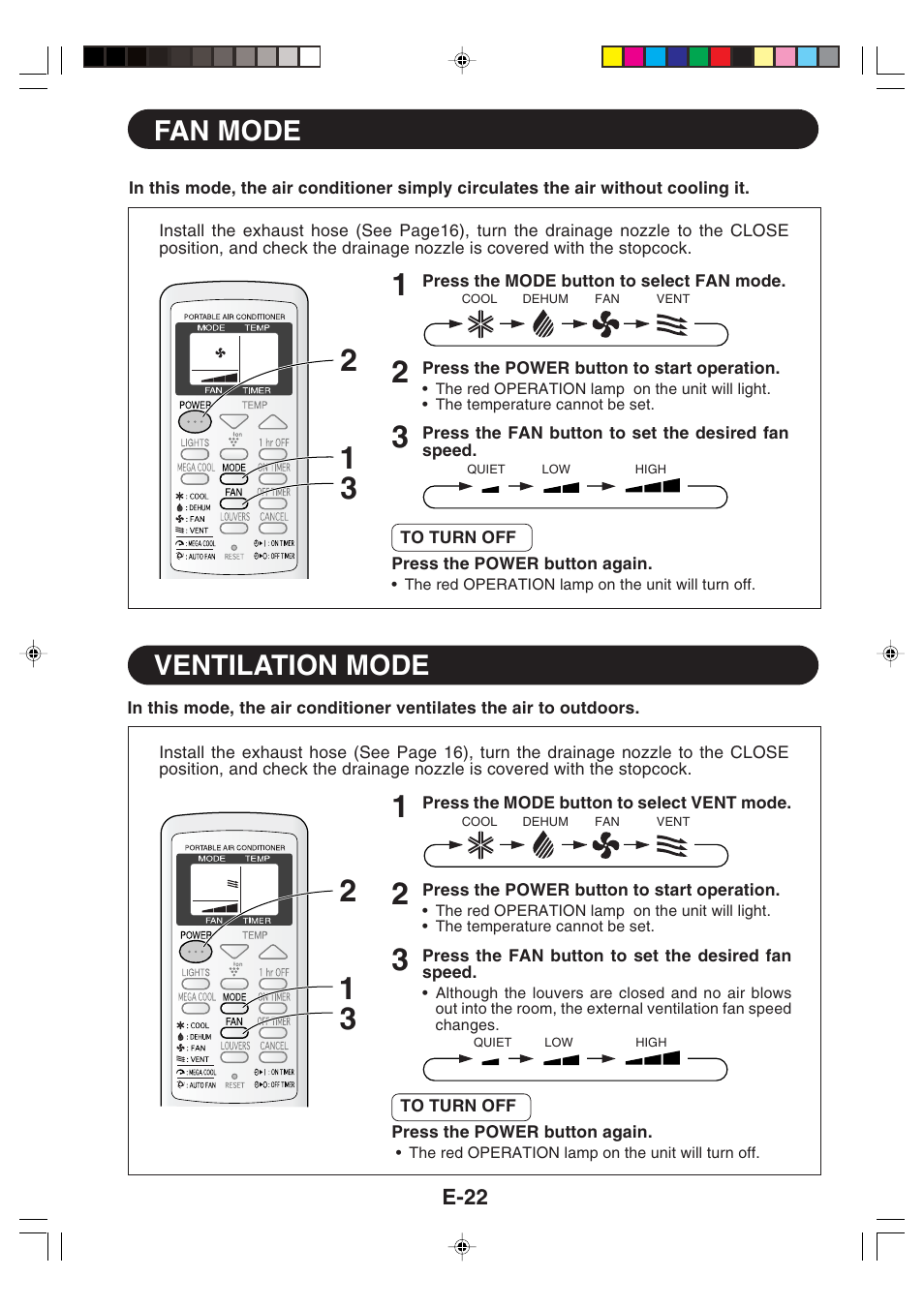 Fan mode, Ventilation mode | Sharp CV -P09FX User Manual | Page 24 / 33