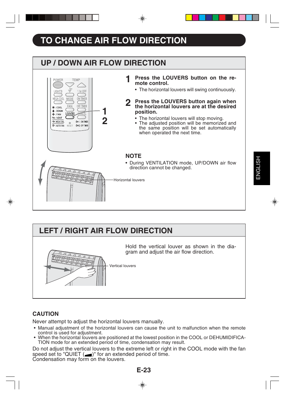 Up / down air flow direction, Left / right air flow direction | Sharp CV -P09FX User Manual | Page 25 / 33