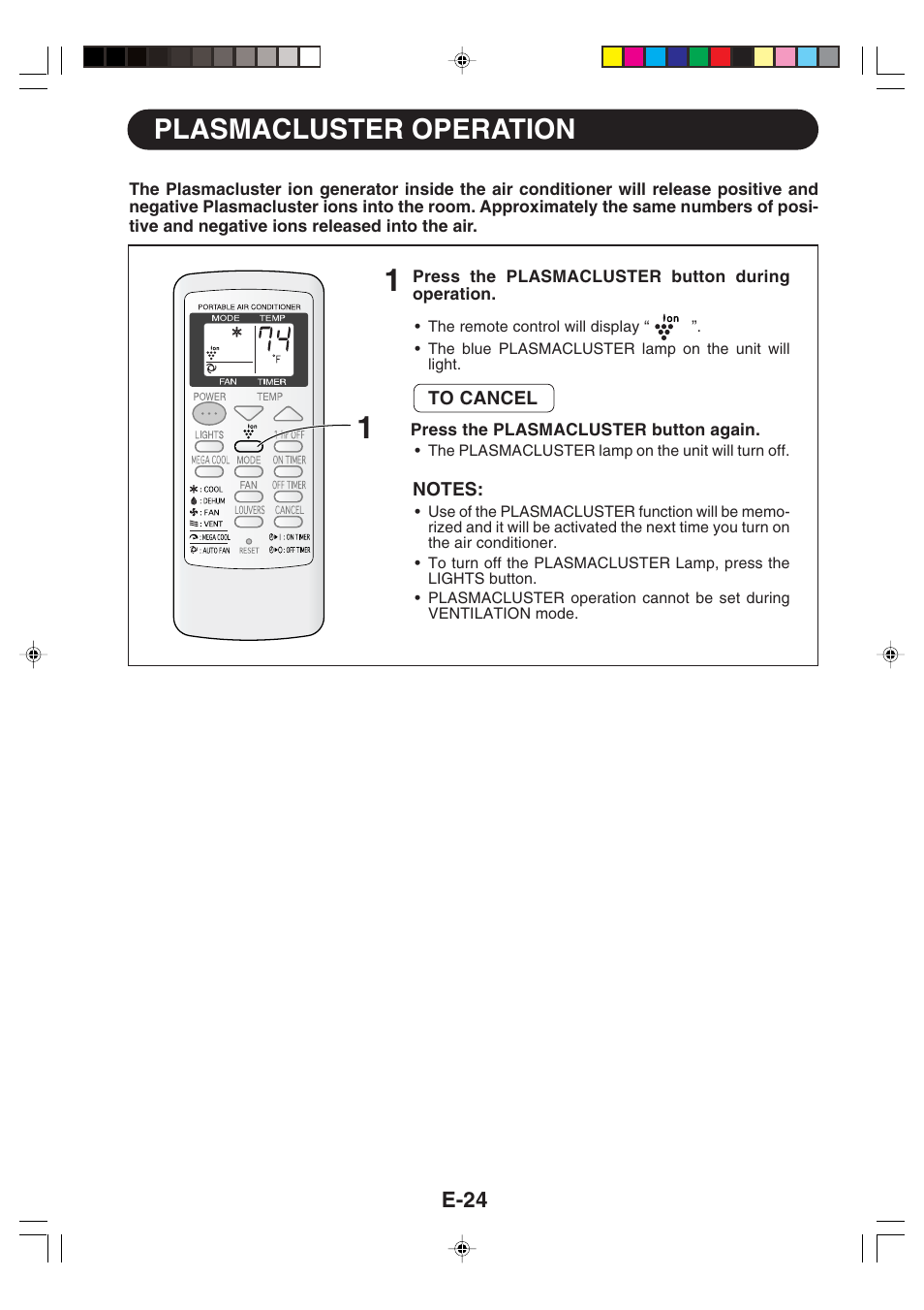 Plasmacluster operation | Sharp CV -P09FX User Manual | Page 26 / 33