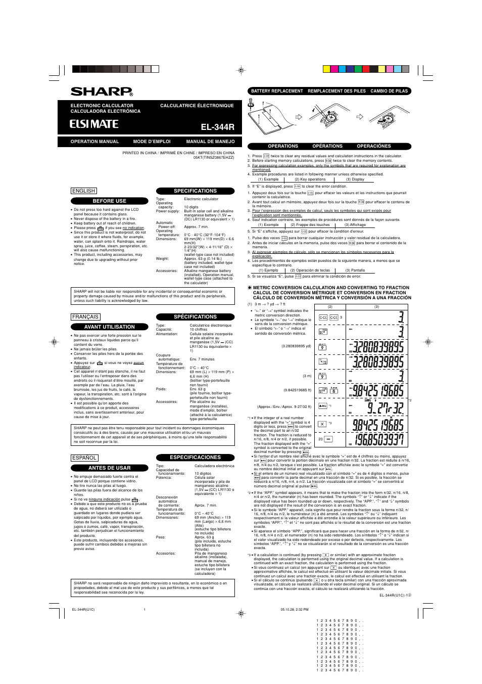 Sharp EL-344R User Manual | 2 pages