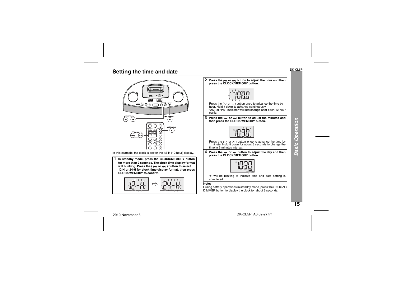 Setting the time and date | Sharp DK-CL5P User Manual | Page 15 / 32