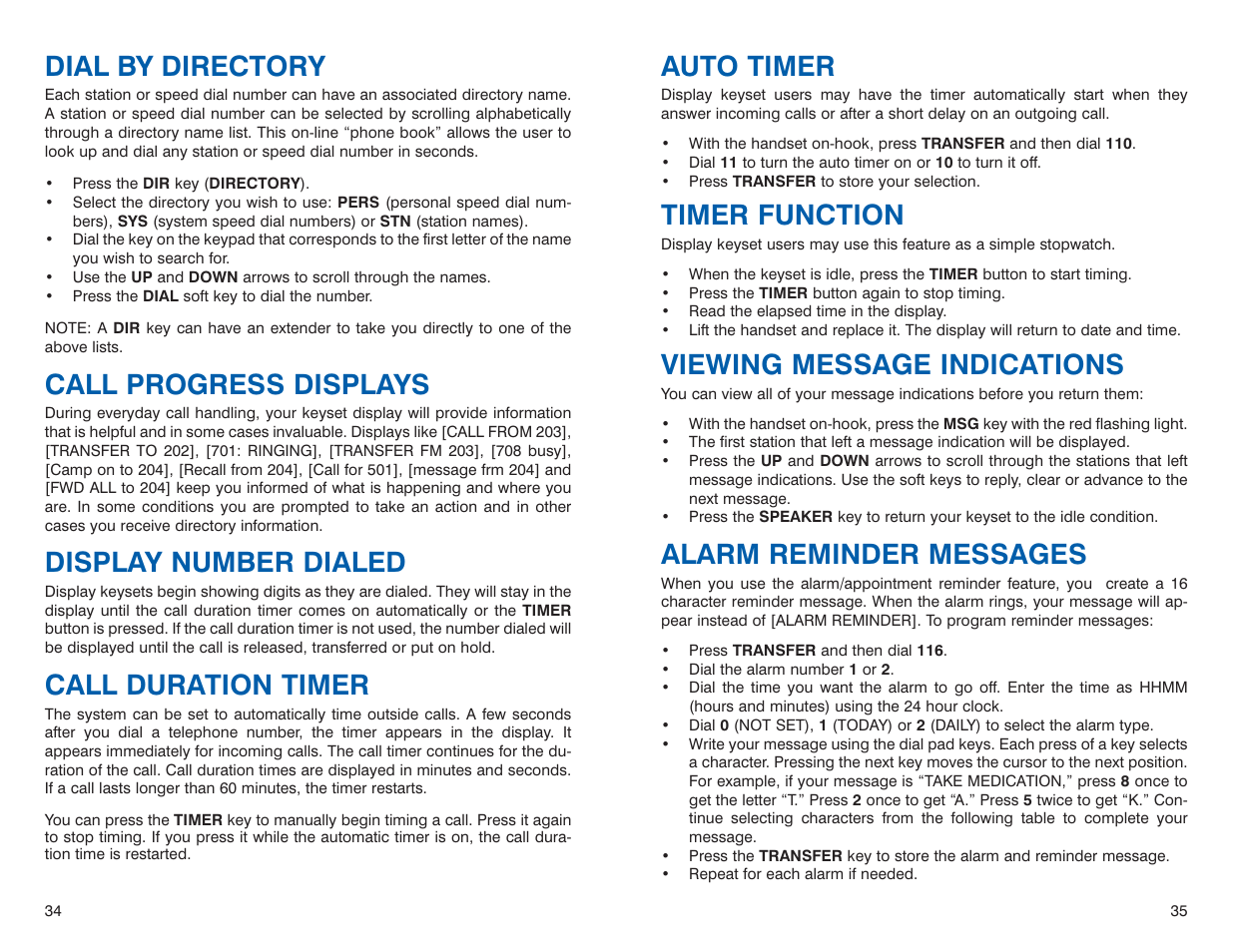 Auto timer, Timer function, Viewing message indications | Alarm reminder messages, Dial by directory, Call progress displays, Display number dialed, Call duration timer | Sharp DS 24D User Manual | Page 20 / 24