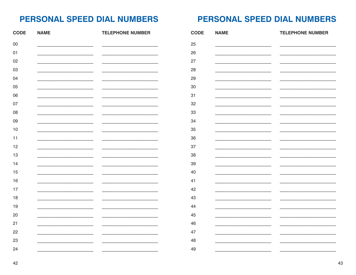 Personal speed dial numbers | Sharp DS 24D User Manual | Page 24 / 24