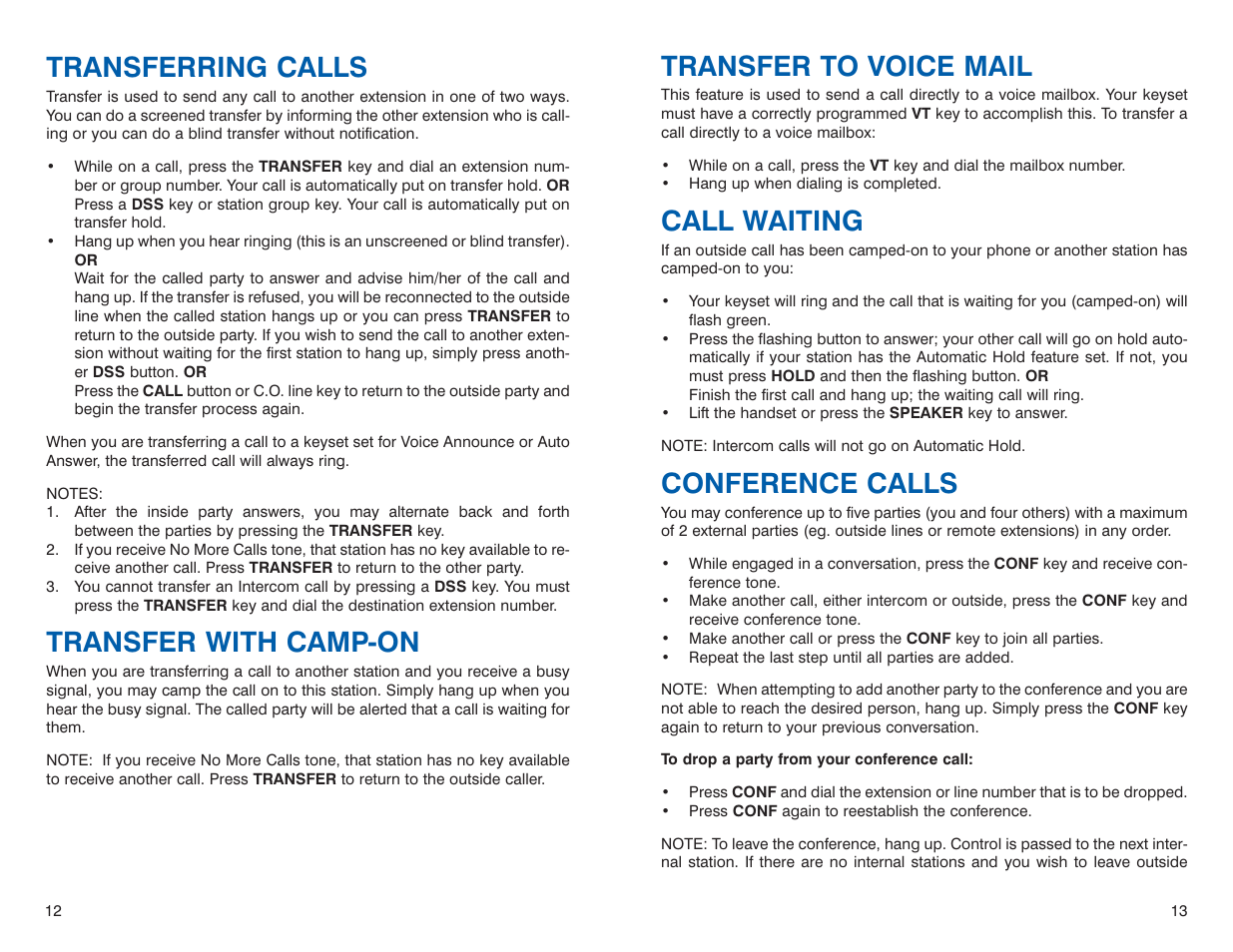 Transfer to voice mail, Call waiting, Conference calls | Transferring calls, Transfer with camp-on | Sharp DS 24D User Manual | Page 9 / 24