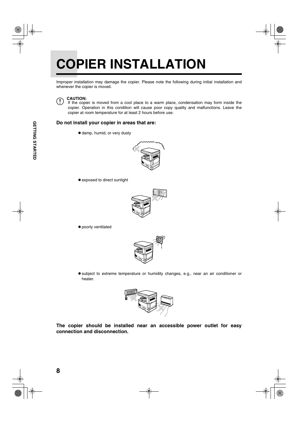 Copier installation | Sharp AR-275 User Manual | Page 10 / 130