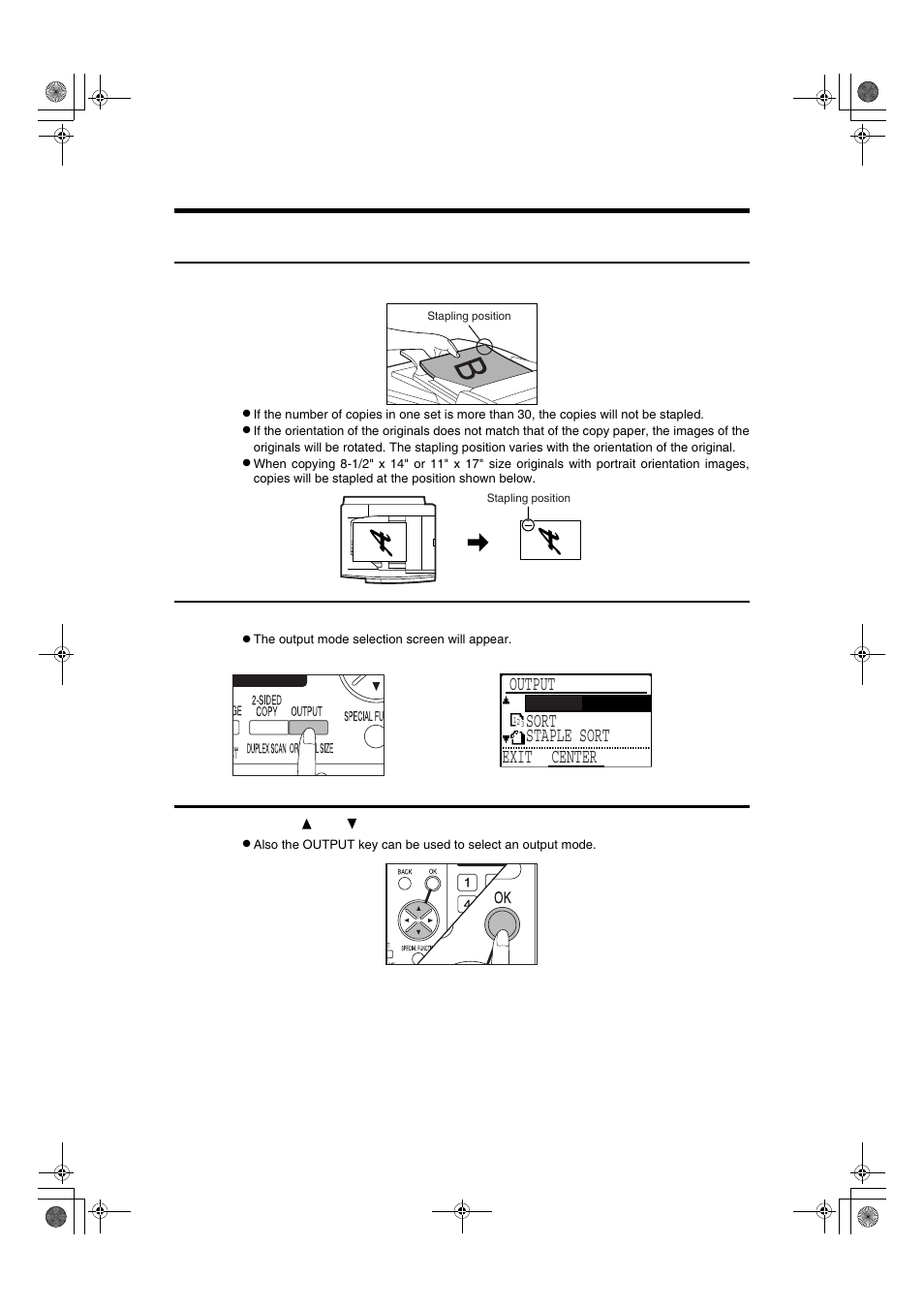 Output no sort sort staple sort exit center, Center | Sharp AR-275 User Manual | Page 110 / 130