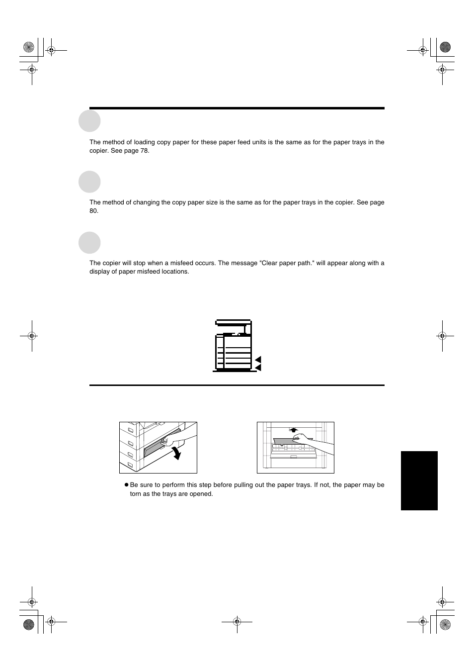 Loading copy paper, Changing the copy paper size in the tray, Misfeed removal | Sharp AR-275 User Manual | Page 117 / 130