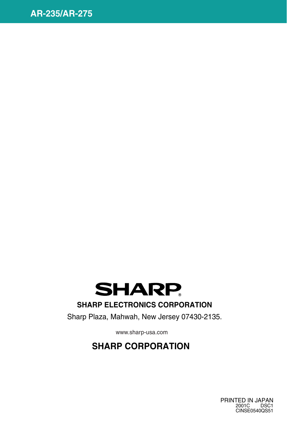 Sharp corporation | Sharp AR-275 User Manual | Page 130 / 130