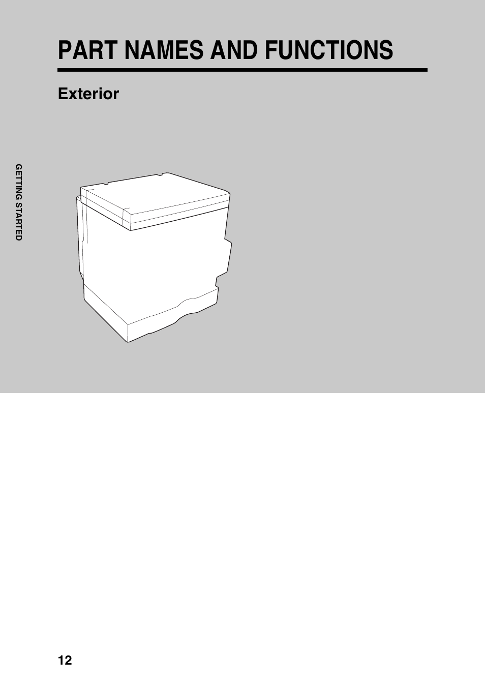 Part names and functions, Exterior | Sharp AR-275 User Manual | Page 14 / 130