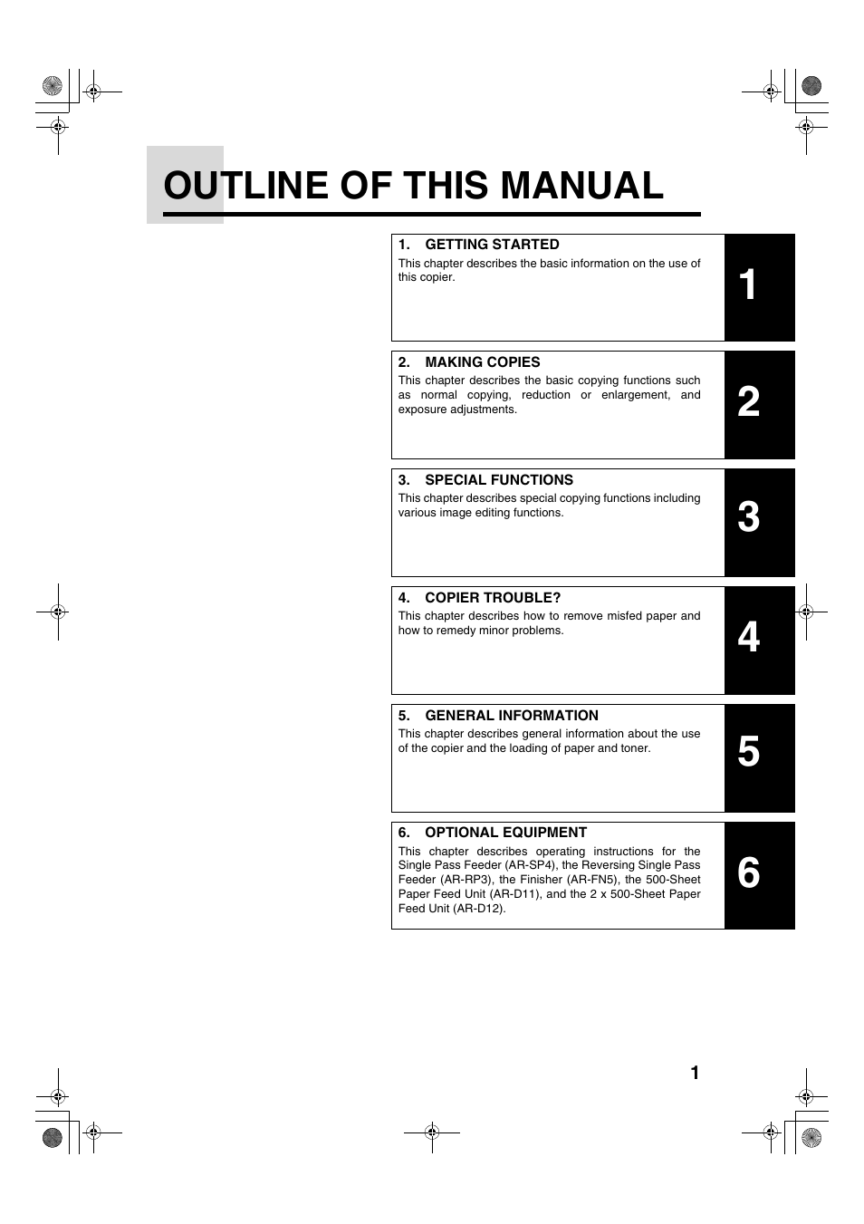 Outline of this manual | Sharp AR-275 User Manual | Page 3 / 130