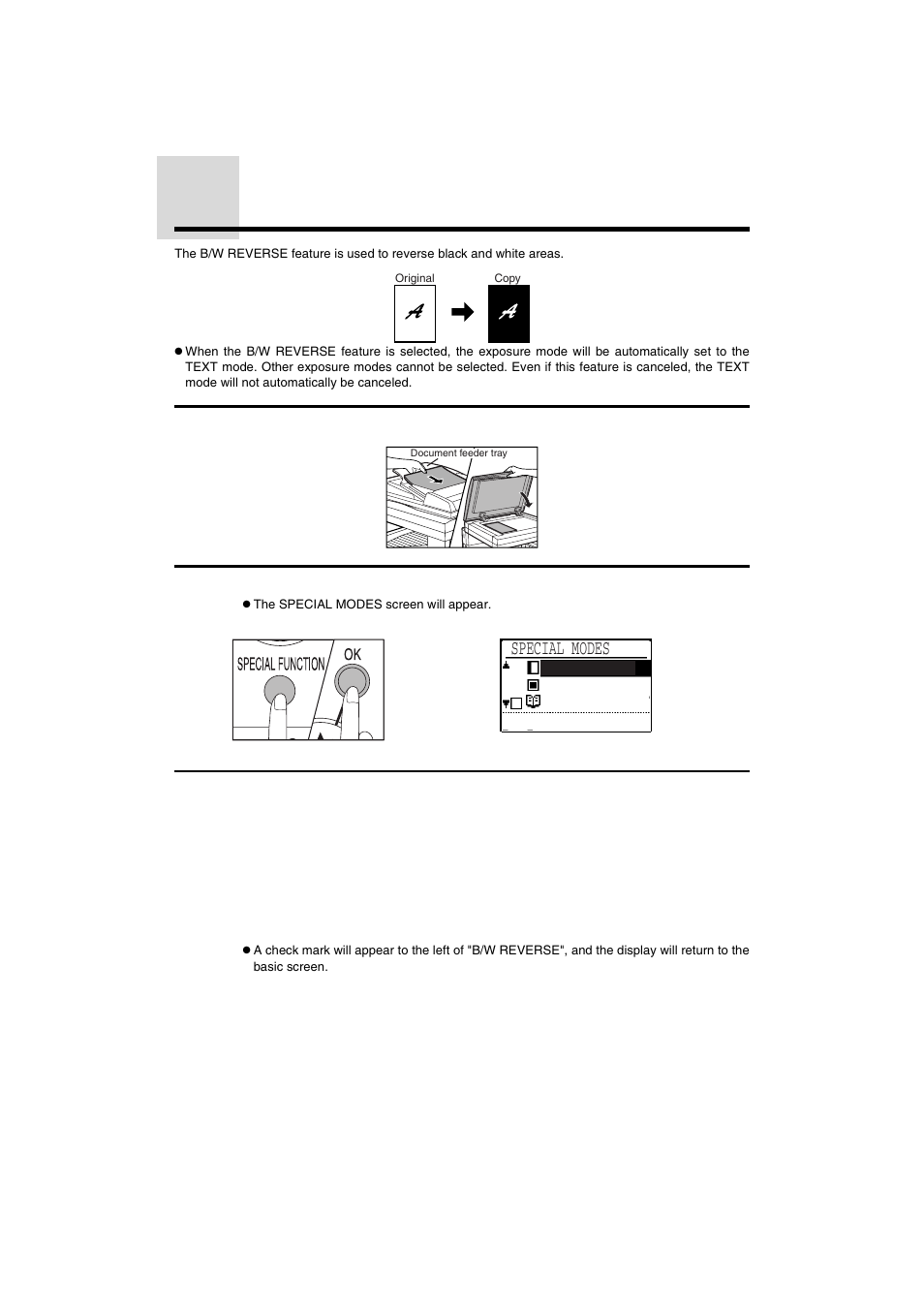 B/w reverse, Special modes | Sharp AR-275 User Manual | Page 56 / 130