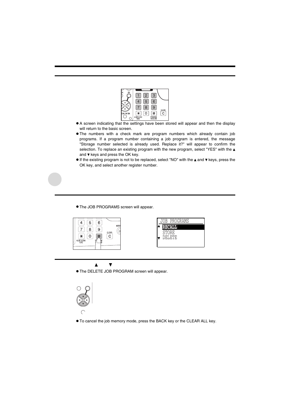 Deleting a job program, Job programs recall store delete | Sharp AR-275 User Manual | Page 64 / 130