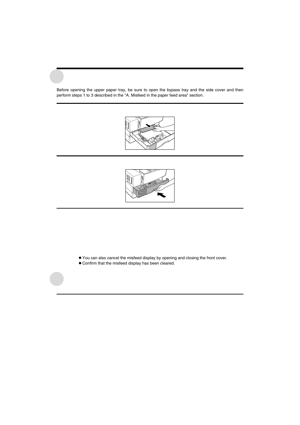 Misfeed in the upper paper tray, Misfeed in the lower paper tray | Sharp AR-275 User Manual | Page 74 / 130