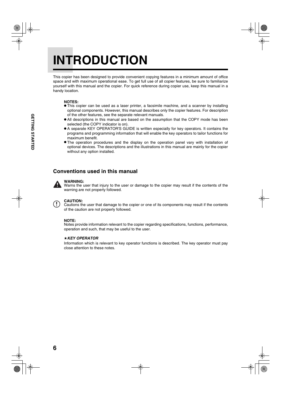 Introduction, Conventions used in this manual | Sharp AR-275 User Manual | Page 8 / 130