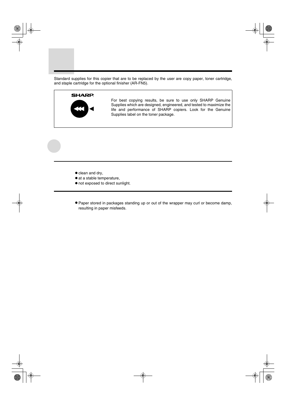 Storage of supplies, Proper storage | Sharp AR-275 User Manual | Page 90 / 130