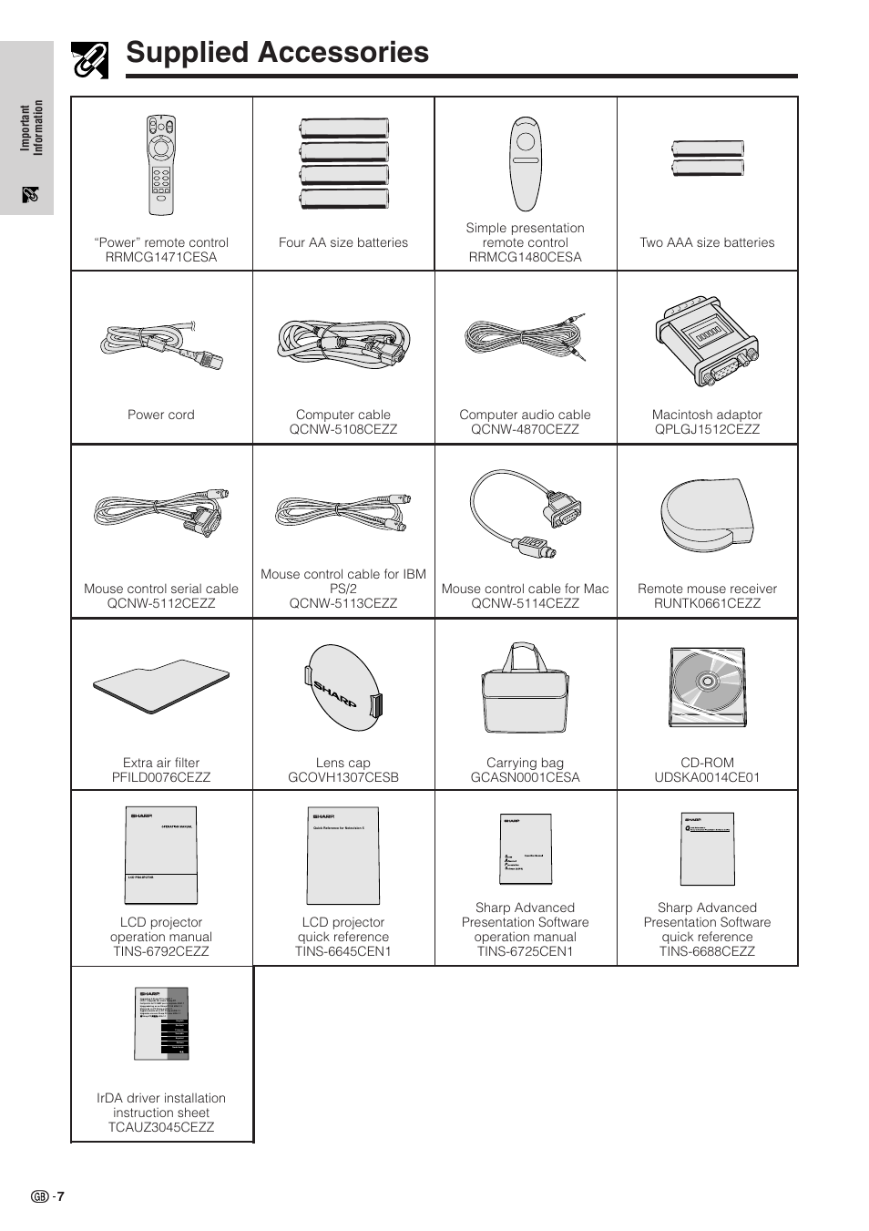 Supplied accessories | Sharp XG-NV51XE User Manual | Page 10 / 55