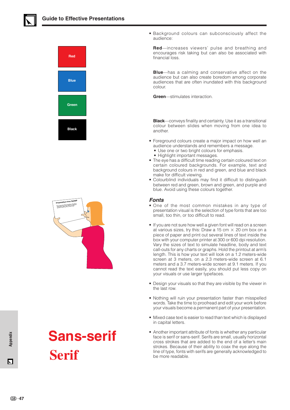 Sans-serif serif, Fonts | Sharp XG-NV51XE User Manual | Page 50 / 55