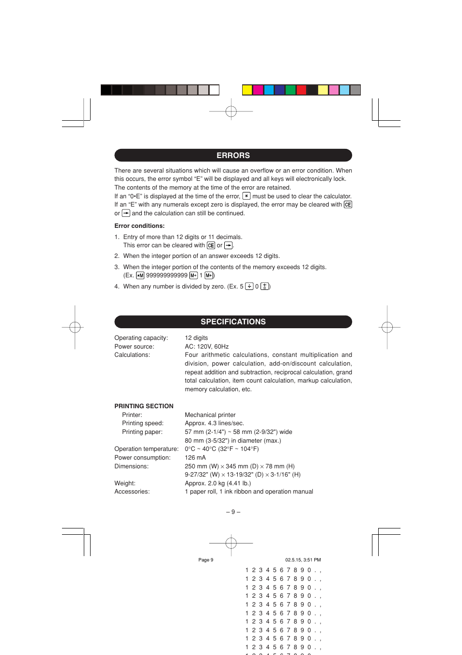 Errors specifications | Sharp CS-2635H User Manual | Page 11 / 48