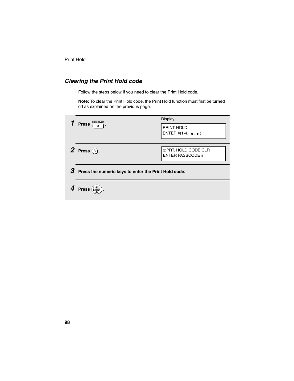 Clearing the print hold code | Sharp FO-4450 User Manual | Page 100 / 144