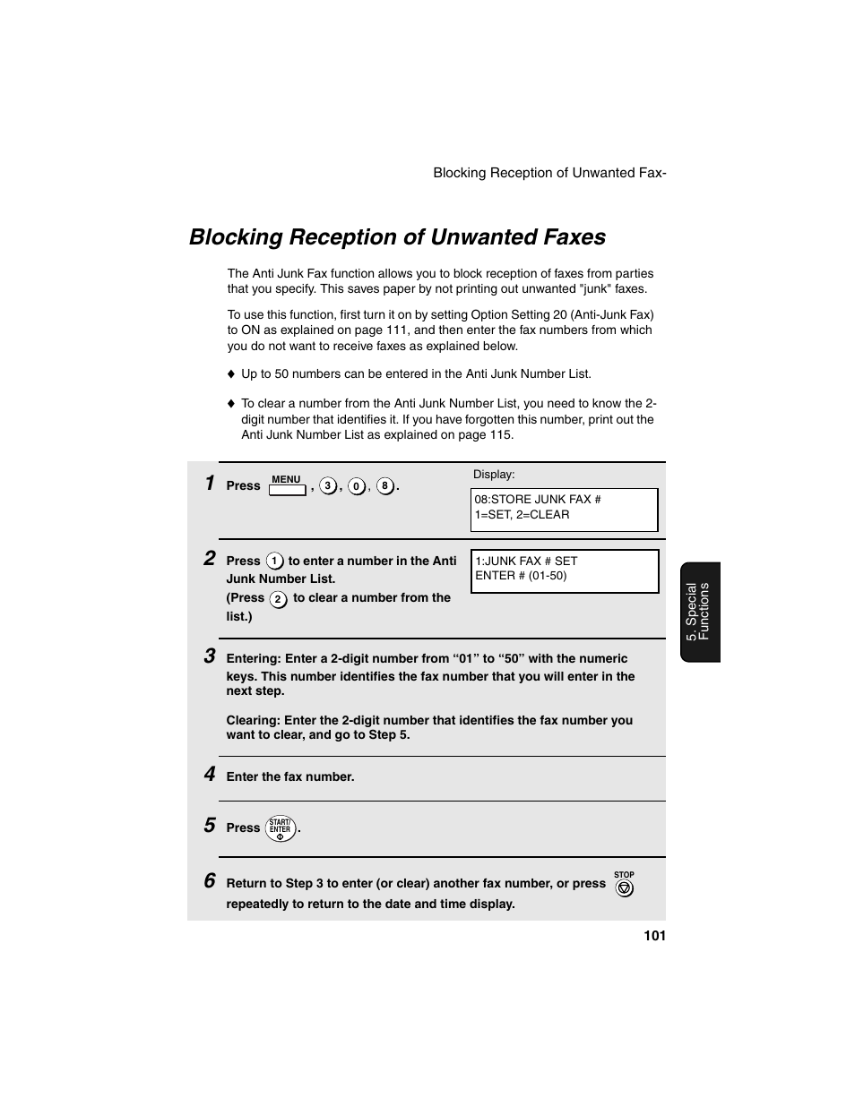 Blocking reception of unwanted faxes | Sharp FO-4450 User Manual | Page 103 / 144