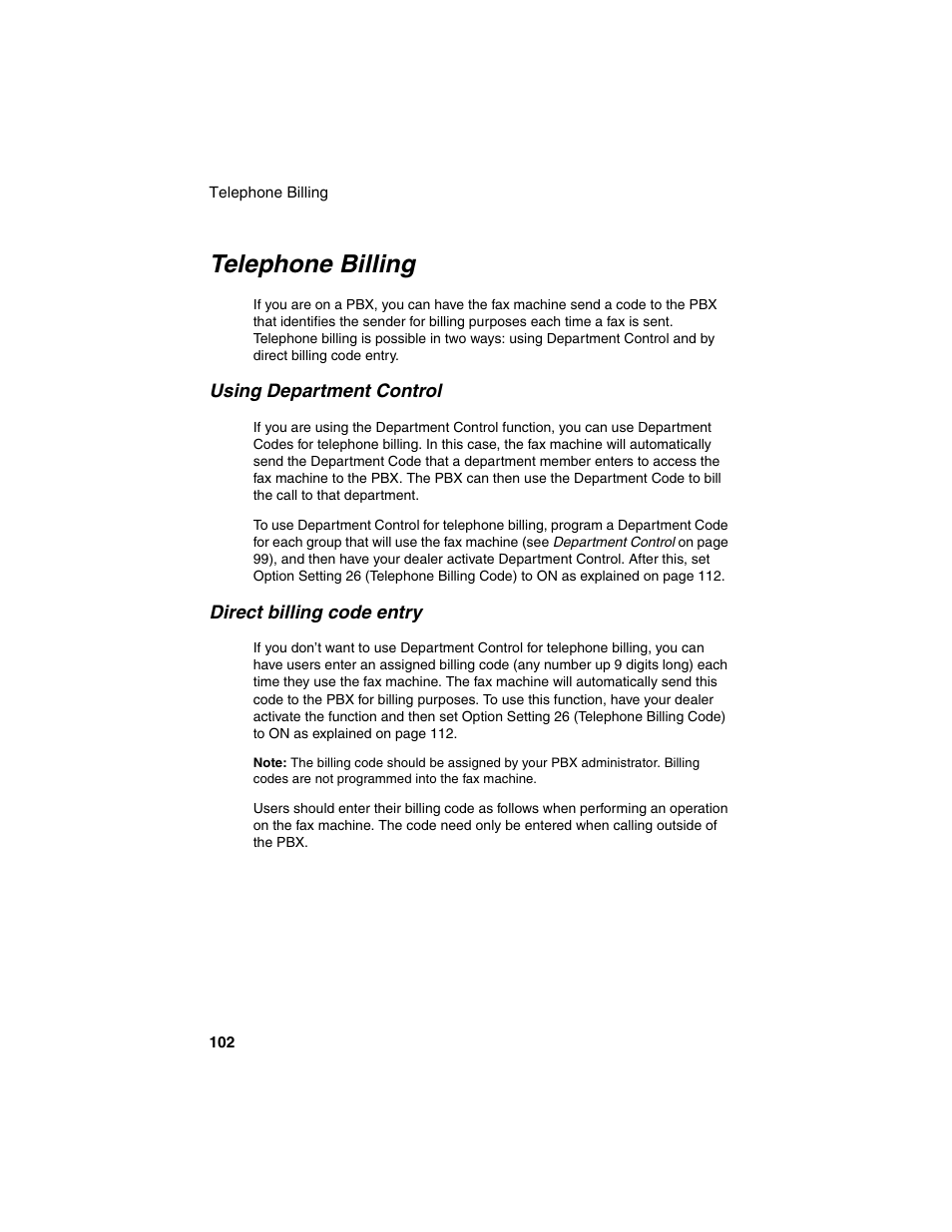 Telephone billing | Sharp FO-4450 User Manual | Page 104 / 144