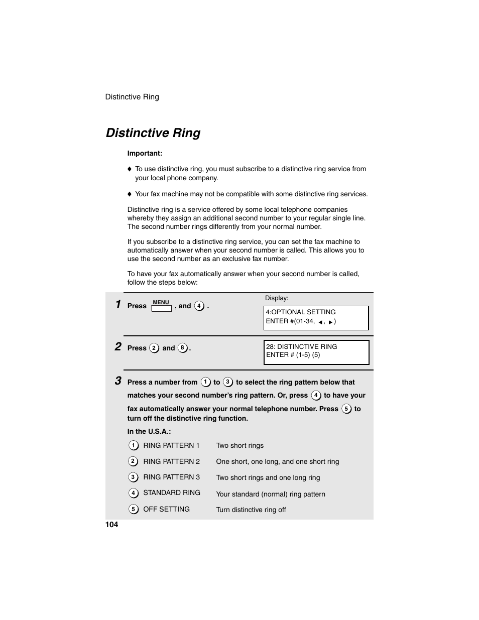 Distinctive ring | Sharp FO-4450 User Manual | Page 106 / 144