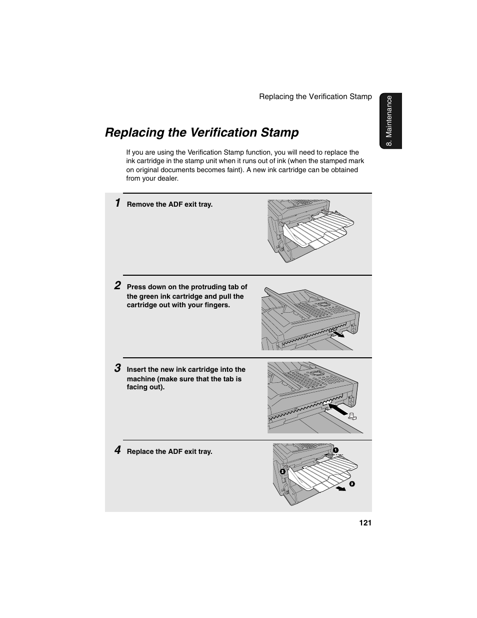 Replacing the verification stamp | Sharp FO-4450 User Manual | Page 123 / 144