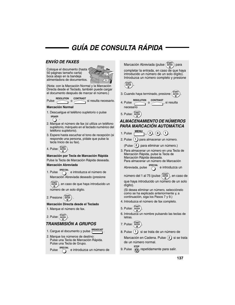 Guía de consulta rápida, Envío de faxes, Transmisión a grupos | Sharp FO-4450 User Manual | Page 139 / 144