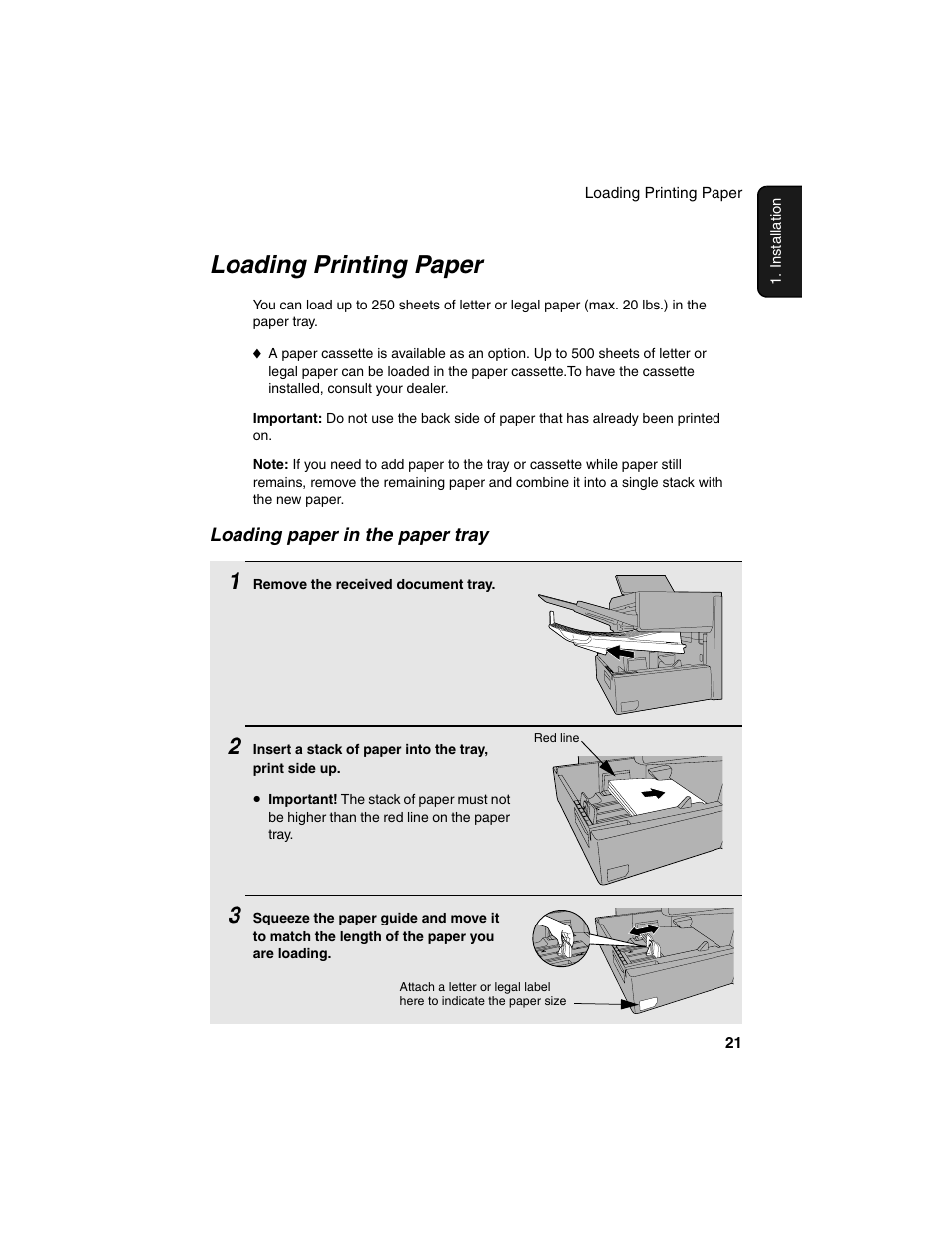 Loading printing paper | Sharp FO-4450 User Manual | Page 23 / 144